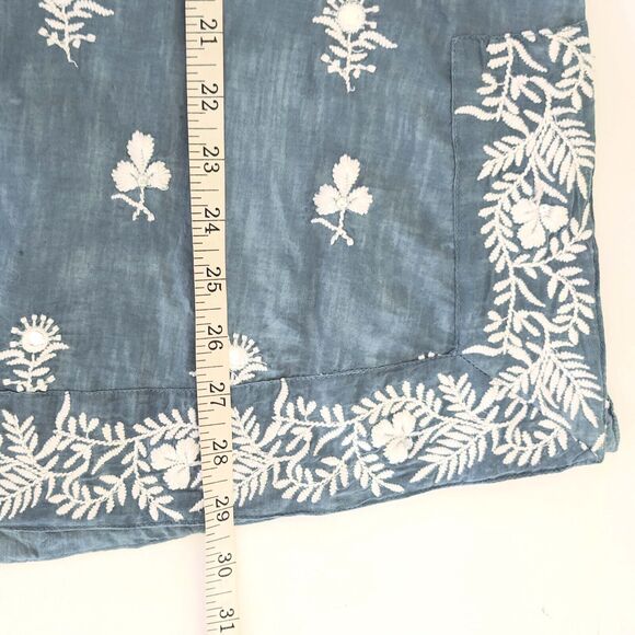 Saks Fifth Avenue Women's S/P Blue 100% Linen Embroidered V-neck Tunic Top - Picture 7 of 7